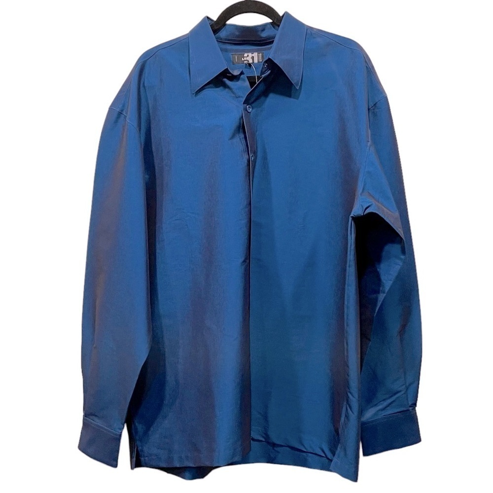 VINTAGE Simons 90’s blue iridescent button down shirt size XL NWT